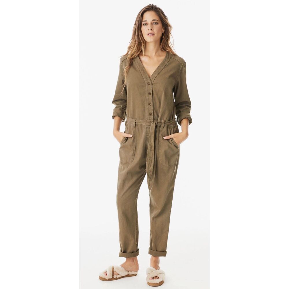 NWOT Xirena Wylder Twill Utility Jumpsuit Olive Green Relaxed Boiler Suit, Med $
